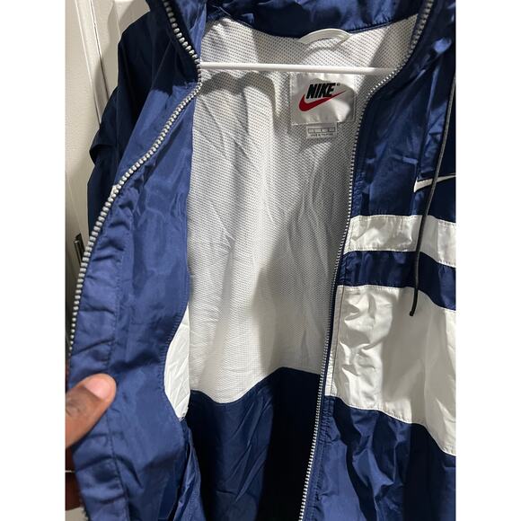 Vintage Nike Team Sports Windbreaker Jacket Blue White Hooded Mens L USA 90s - Picture 8 of 9
